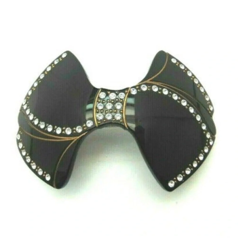 Vintage Art Deco Black Rhinestone Bow Barrette